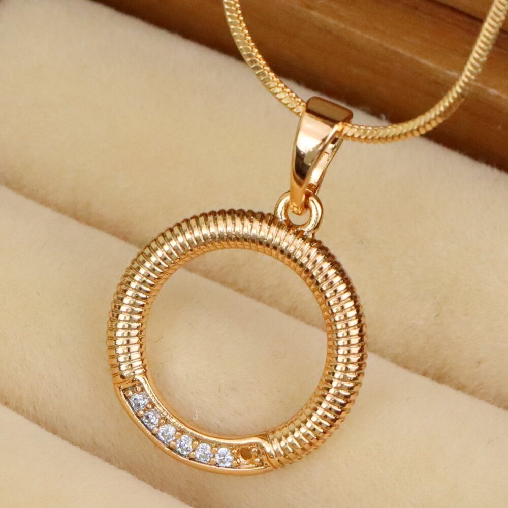 "Rose Gold Textured Circle Pendant with Crystal Accent Detail, XPPT1489